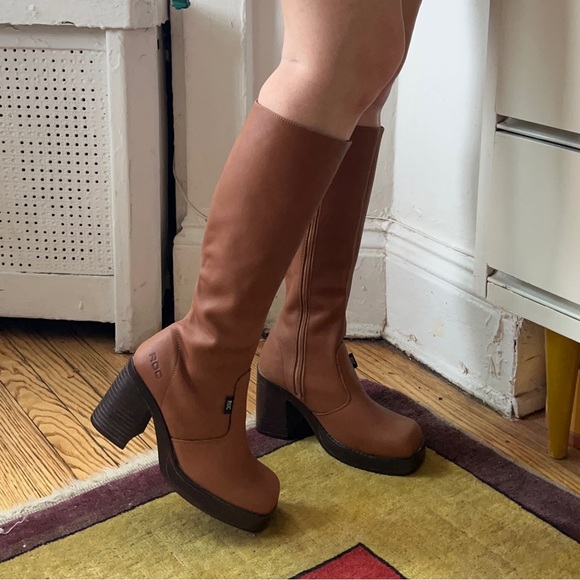ROC Idaho Tan leather platform square toe knee high boots 37 - Picture 10 of 10
